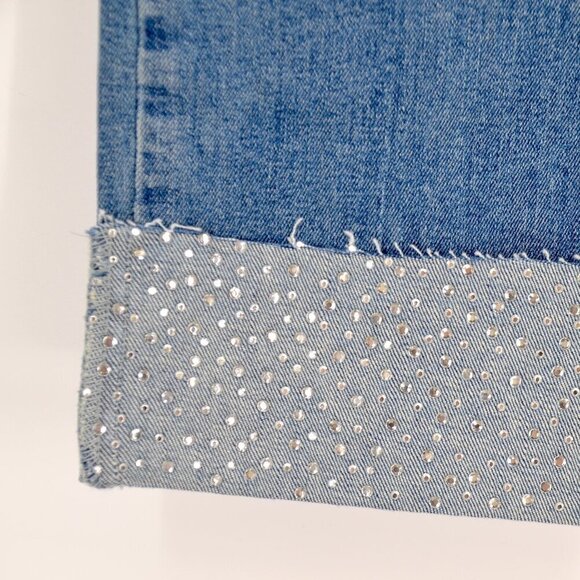Morrison Sexy Boyfriend Embellished Rhinestone Rolled Cuff Jeans Blue Size 30 - Picture 3 of 6